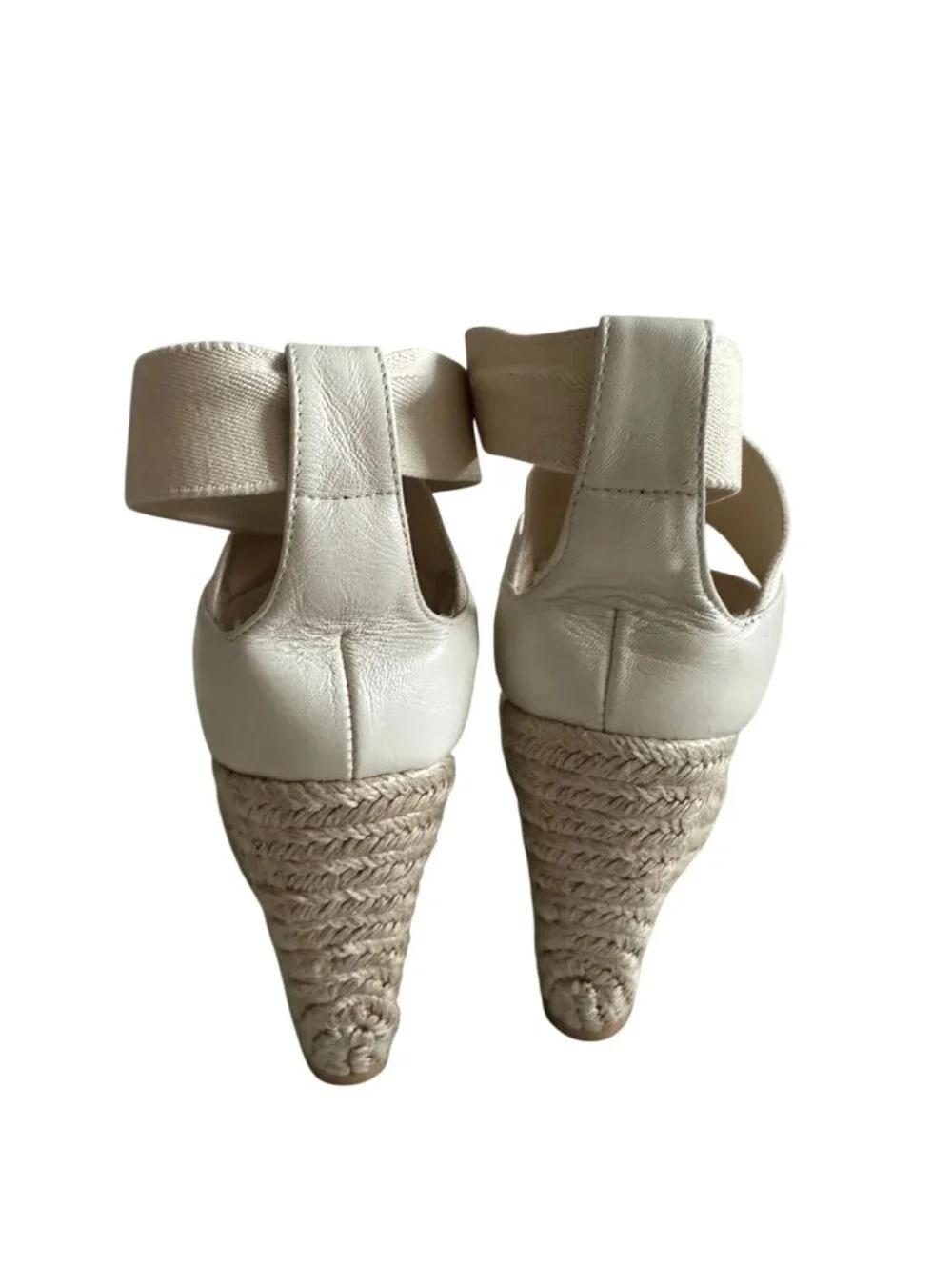 JEAN MICHEL CAZABAT Cream Leather Espadrille Wedges Sandals Size 37